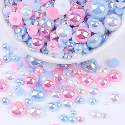 3-10 mm daudzkrāsu jauktas AB plakanas pusapaļas krelles, vaļīgas krelles nagu mākslas tālruņu dekorācijas dimanta DIY imitācijas pērles