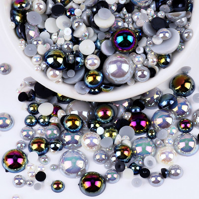 3-10 mm daudzkrāsu jauktas AB plakanas pusapaļas krelles, vaļīgas krelles nagu mākslas tālruņu dekorācijas dimanta DIY imitācijas pērles