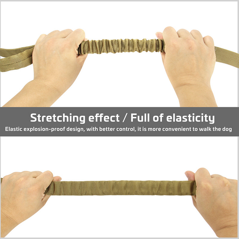 Militārās taktiskās suņu pavadas neilona bezvelkamās gumijas suņu apmācībai, elastīgas bufera pavadas suņu pavadas virve vidēji lieliem suņiem mājdzīvniekam