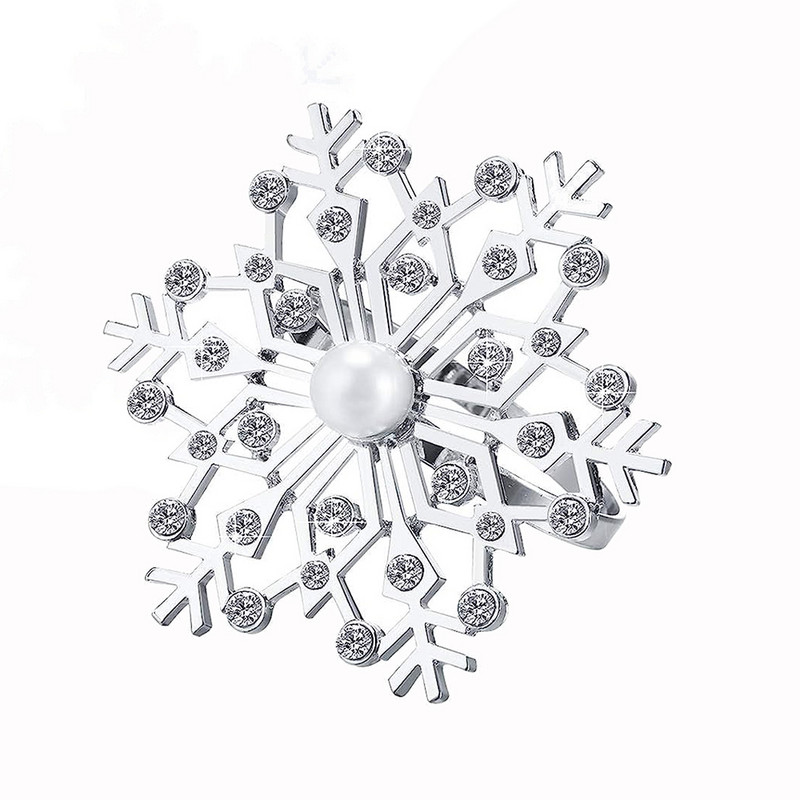 12Gb Sniegpārsliņu salvešu gredzeni Ziemassvētku salvešu gredzenu turētājs Rhinestone Pearl salvešu sprādze Ziemassvētku kāzu galda dekorēšanai