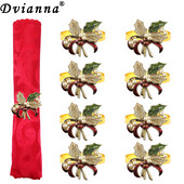 8 buc. inel pentru șervețele din frunze de ilis cu perle cu stras pentru suport pentru șervețele pentru Crăciun, nuntă, ziua de naștere, cină, decor de masă HWC280