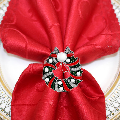 8 buc. inel pentru șervețele din frunze de ilis cu perle cu stras pentru suport pentru șervețele pentru Crăciun, nuntă, ziua de naștere, cină, decor de masă HWC280