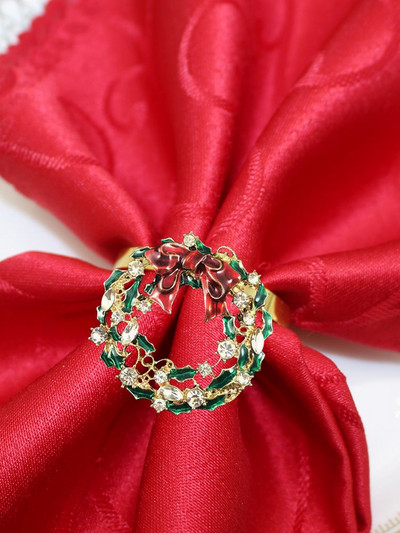 8 buc. inel pentru șervețele din frunze de ilis cu perle cu stras pentru suport pentru șervețele pentru Crăciun, nuntă, ziua de naștere, cină, decor de masă HWC280