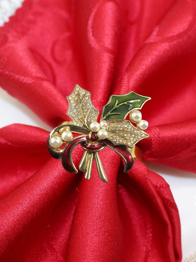 8 buc. inel pentru șervețele din frunze de ilis cu perle cu stras pentru suport pentru șervețele pentru Crăciun, nuntă, ziua de naștere, cină, decor de masă HWC280