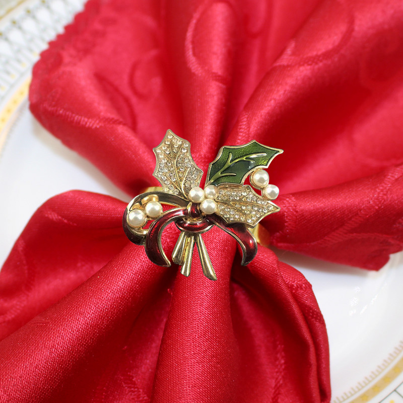 8 buc. inel pentru șervețele din frunze de ilis cu perle cu stras pentru suport pentru șervețele pentru Crăciun, nuntă, ziua de naștere, cină, decor de masă HWC280