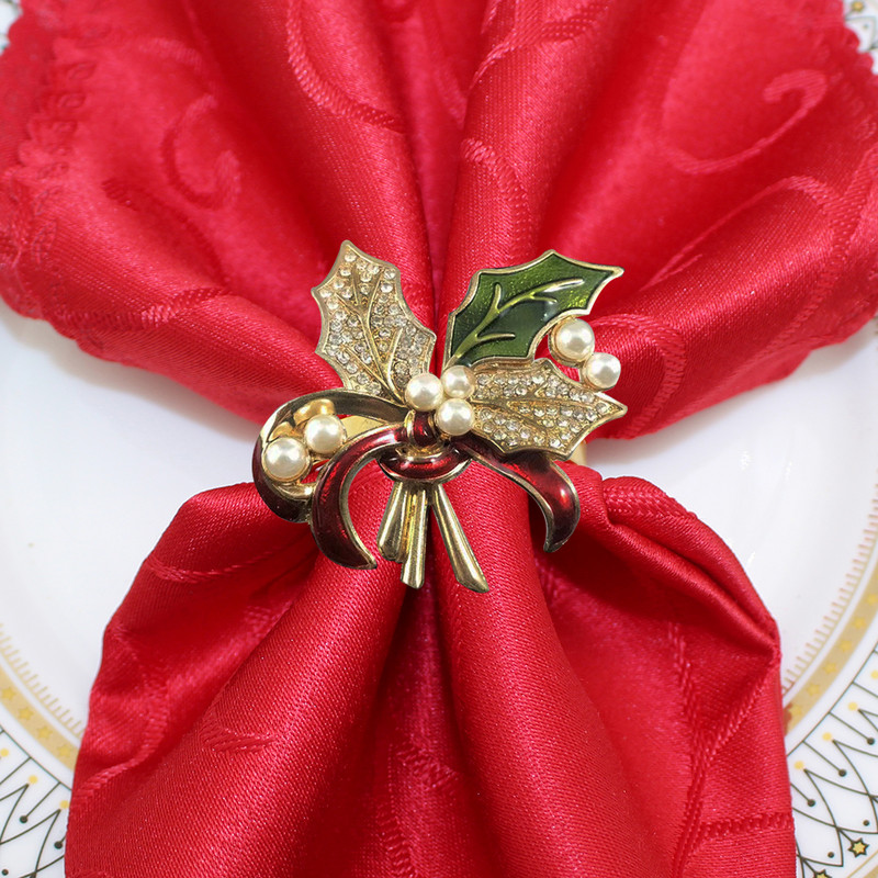 8 buc. inel pentru șervețele din frunze de ilis cu perle cu stras pentru suport pentru șervețele pentru Crăciun, nuntă, ziua de naștere, cină, decor de masă HWC280