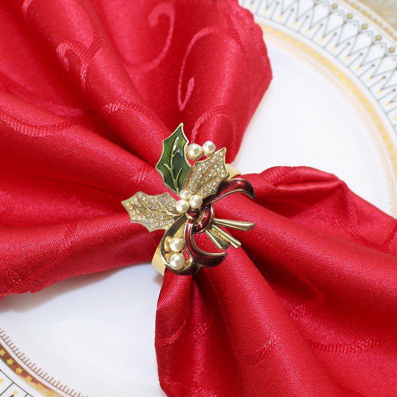 8 buc. inel pentru șervețele din frunze de ilis cu perle cu stras pentru suport pentru șervețele pentru Crăciun, nuntă, ziua de naștere, cină, decor de masă HWC280