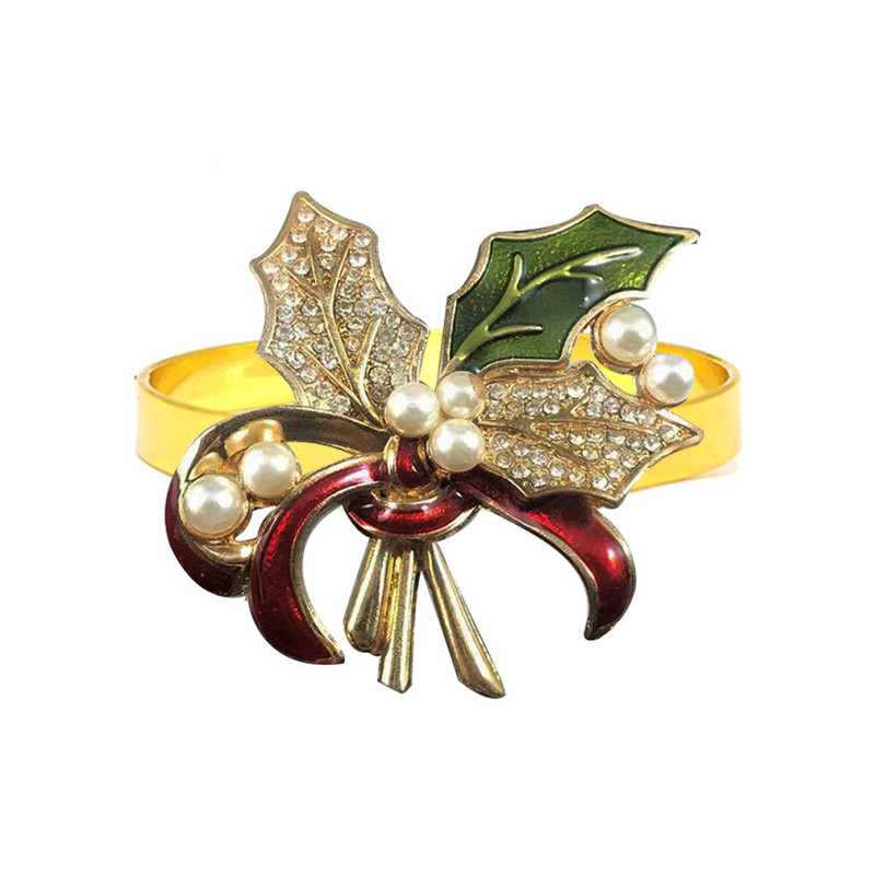 8 buc. inel pentru șervețele din frunze de ilis cu perle cu stras pentru suport pentru șervețele pentru Crăciun, nuntă, ziua de naștere, cină, decor de masă HWC280