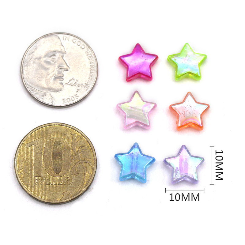 Krāsains Pentaklis Zvaigznes formas Akrila Pērlītes Caurspīdīgas Brīvas Starplikas Pērlītes Rotaslietas Rokassprādzes Kaklakatu Aksesuāri 10mm*10mm