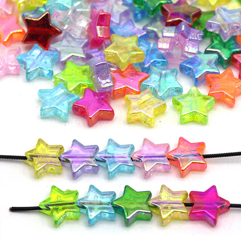 Krāsains Pentaklis Zvaigznes formas Akrila Pērlītes Caurspīdīgas Brīvas Starplikas Pērlītes Rotaslietas Rokassprādzes Kaklakatu Aksesuāri 10mm*10mm