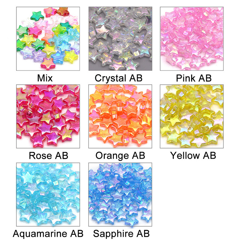 Krāsains Pentaklis Zvaigznes formas Akrila Pērlītes Caurspīdīgas Brīvas Starplikas Pērlītes Rotaslietas Rokassprādzes Kaklakatu Aksesuāri 10mm*10mm