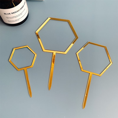 Jauns sešstūra akrila kūkas virsma DIY rāmis Zelts, bez tekstiem Cupcake topper bērniem dzimšanas dienas ballītes kūku rotājumi bērnu duša