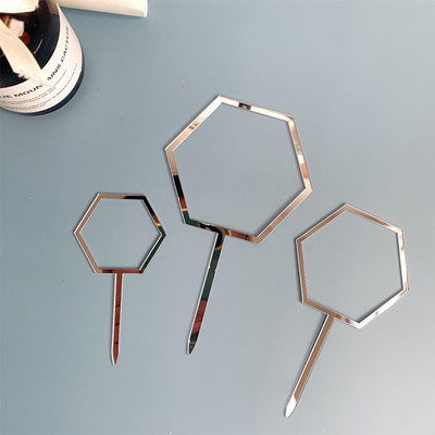 Jauns sešstūra akrila kūkas virsma DIY rāmis Zelts, bez tekstiem Cupcake topper bērniem dzimšanas dienas ballītes kūku rotājumi bērnu duša