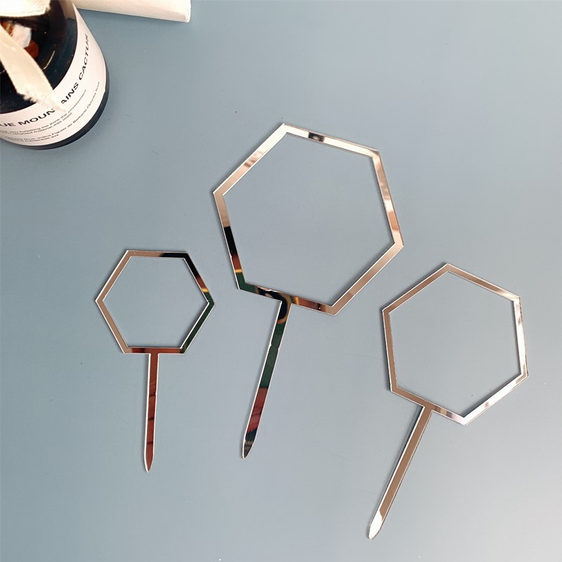 Jauns sešstūra akrila kūkas virsma DIY rāmis Zelts, bez tekstiem Cupcake topper bērniem dzimšanas dienas ballītes kūku rotājumi bērnu duša