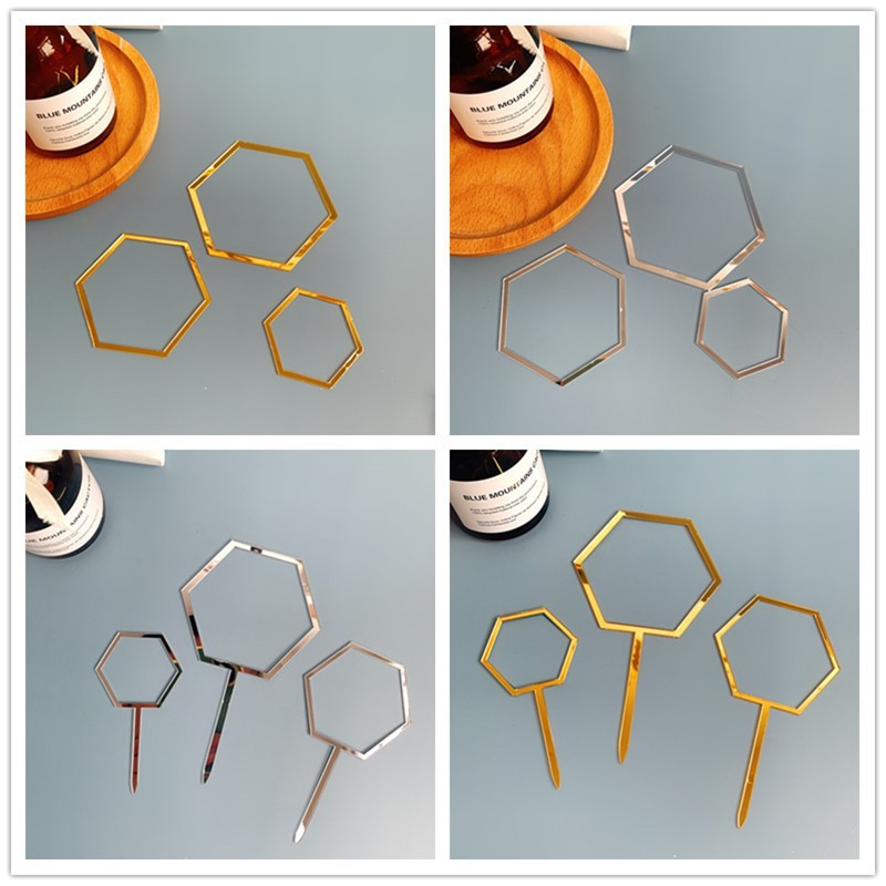 Jauns sešstūra akrila kūkas virsma DIY rāmis Zelts, bez tekstiem Cupcake topper bērniem dzimšanas dienas ballītes kūku rotājumi bērnu duša