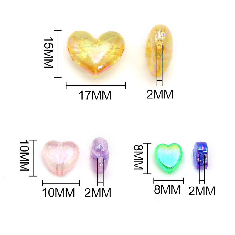 20/50/100 gab. Caurspīdīgas sirds mīlestības formas akrila pērlīšu rotaslietas, rokassprādzes auskaru izgatavošana, apģērbi.