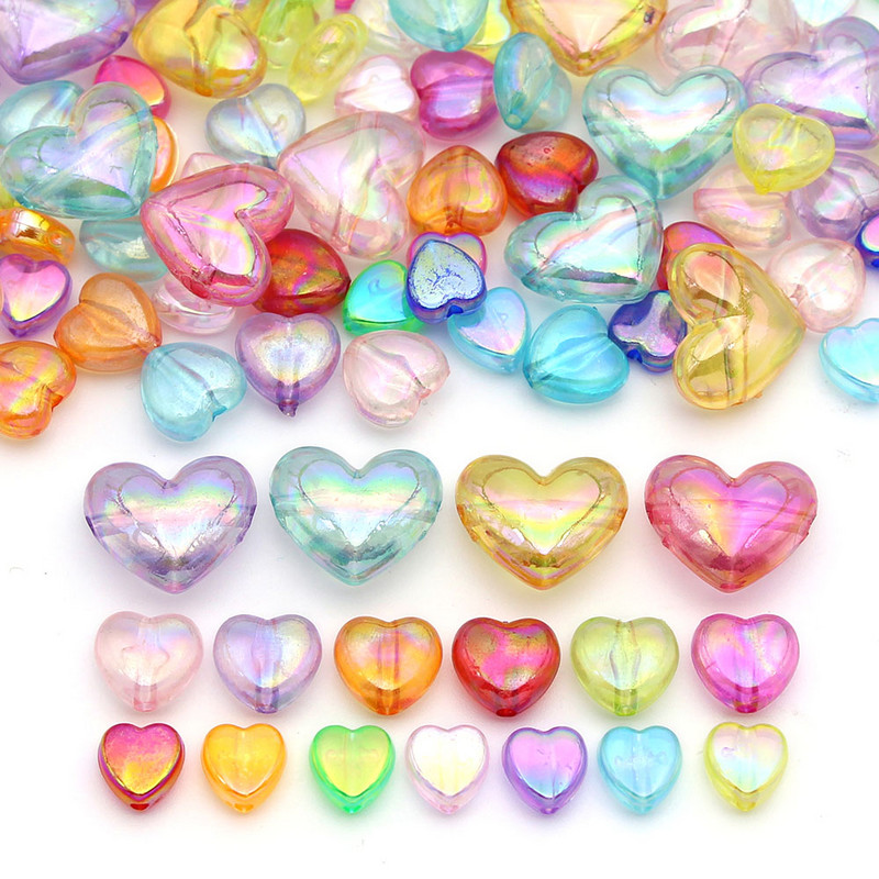 20/50/100 gab. Caurspīdīgas sirds mīlestības formas akrila pērlīšu rotaslietas, rokassprādzes auskaru izgatavošana, apģērbi.