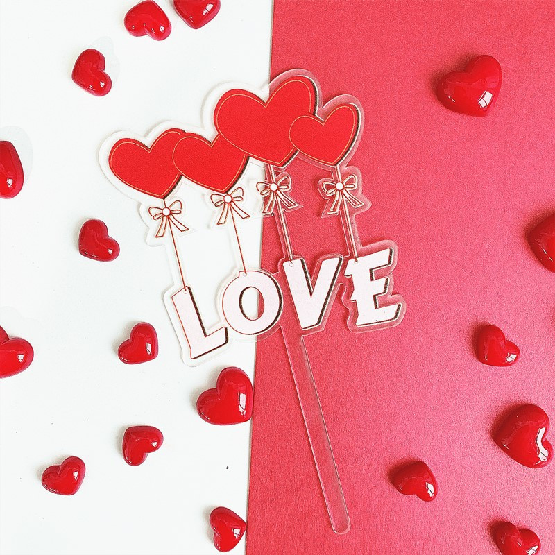 Svadobná torta Topper Love Ins Srdcové balóny Akrylová ozdoba na muffiny na svadbu, narodeninovú párty a dekorácie na tortu Love Cake Flags