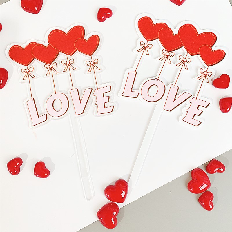 Svadobná torta Topper Love Ins Srdcové balóny Akrylová ozdoba na muffiny na svadbu, narodeninovú párty a dekorácie na tortu Love Cake Flags