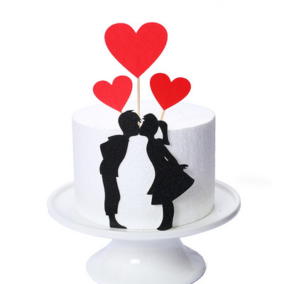 Сватбен комплект за кексчета Topper Love Heart Sweet Lovers Cake Topper за годишнина Свети Валентин Сватбено парти Декорации за торти