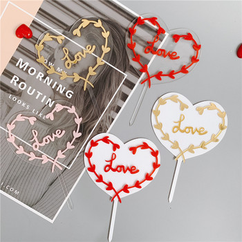 New Love Heart Valentine\'s day Acrylic Cake Topper Flower \