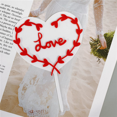 Uus armastussüda sõbrapäeva akrüülist tordipealne lill "Armastus" Pulmakoogi kattetarvikud pulmapeo tordikaunistusteks