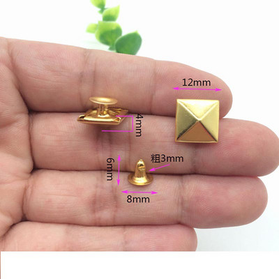 100gab 12mm Pyramid Square Base Spikes Punk Apģērba Kniedes Cap Stud priekš Cepure Džinsi Apavi Ādas Cepures soma Diy Craft Accessory