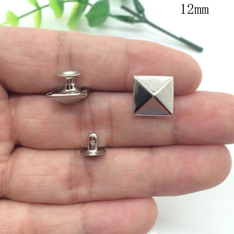 100gab 12mm Pyramid Square Base Spikes Punk Apģērba Kniedes Cap Stud priekš Cepure Džinsi Apavi Ādas Cepures soma Diy Craft Accessory