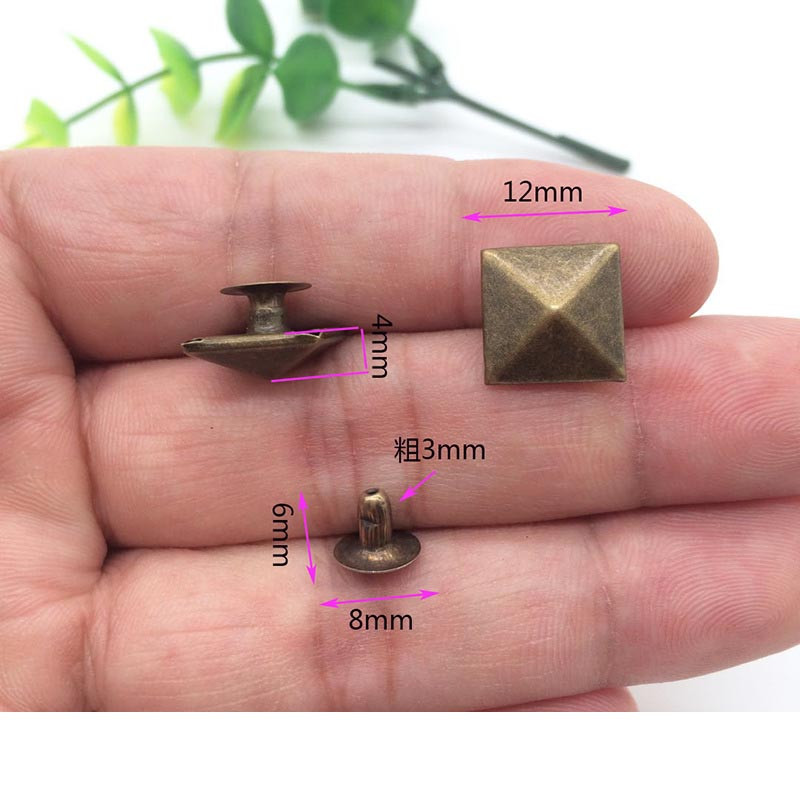 100gab 12mm Pyramid Square Base Spikes Punk Apģērba Kniedes Cap Stud priekš Cepure Džinsi Apavi Ādas Cepures soma Diy Craft Accessory