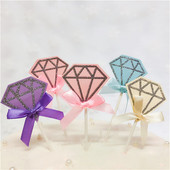 5 ks/lot ružovo-fialové diamantové trblietavé ozdoby na muffiny, torty, vkladacie karty, DIY papierové saténové mašľové dekorácie na narodeniny, svadobnú párty