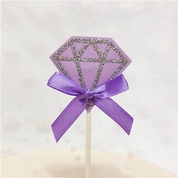 5 τμχ/παρτίδα Ροζ μωβ Diamond Glitter Cupcake Toppers Cake Insert Cards DIY Paper Satin Bowknot Διακόσμηση για πάρτι γενεθλίων