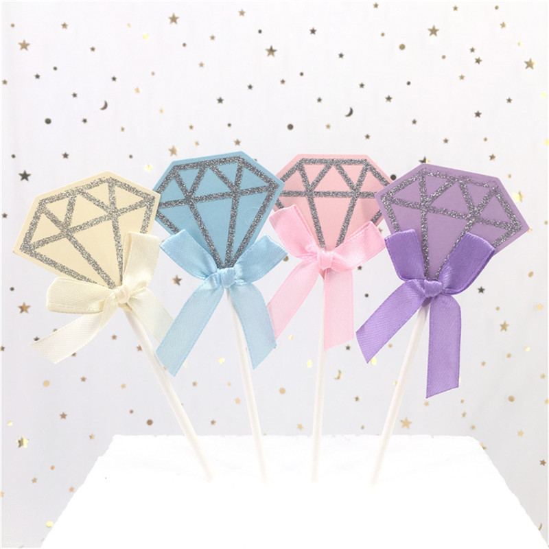 5 ks/lot ružovo-fialové diamantové trblietavé ozdoby na muffiny, torty, vkladacie karty, DIY papierové saténové mašľové dekorácie na narodeniny, svadobnú párty