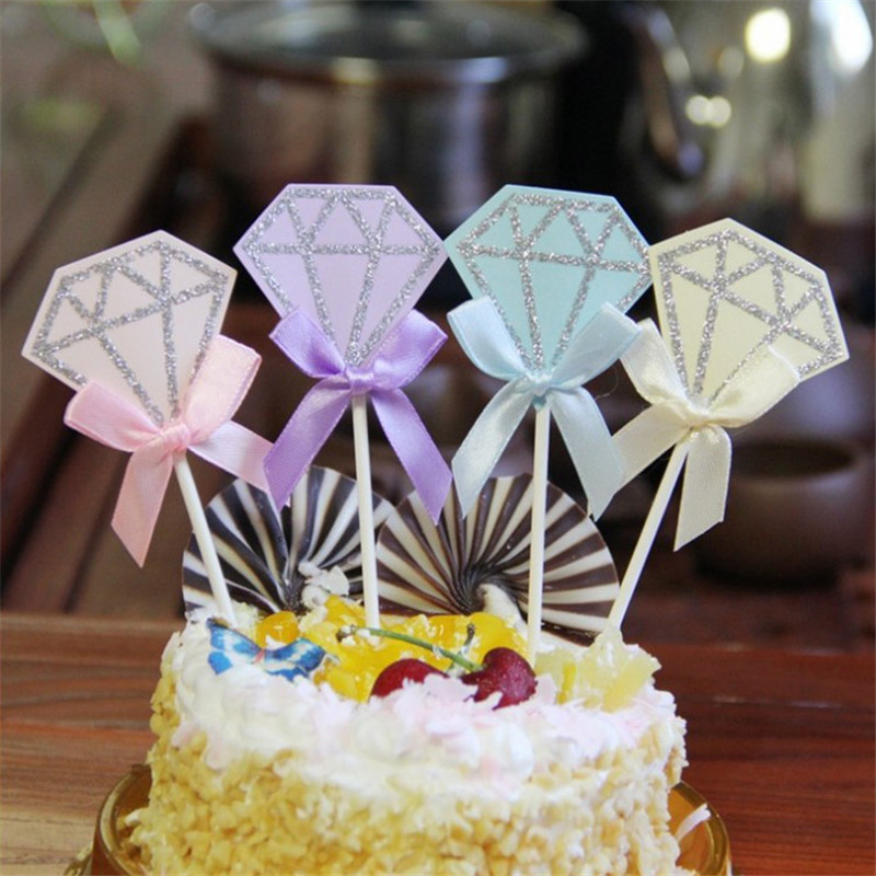 5 ks/lot ružovo-fialové diamantové trblietavé ozdoby na muffiny, torty, vkladacie karty, DIY papierové saténové mašľové dekorácie na narodeniny, svadobnú párty