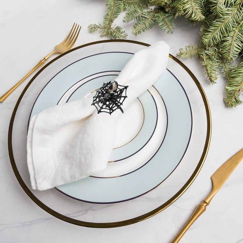 Halloweeni salvrätikusõrmuste hoidikud Rhinestone Spider Decor Salvrätikuhoidjad Sõrmused Dekoratiivsed salvrätikute kaunistused lauakaunistuseks