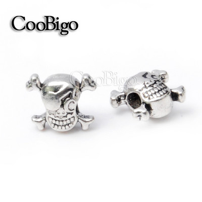 Ninja pirátske korálky s lebkou, zipsom, ťahacím taktickým batohom, taškou, lanom, paracordovým náramkom, nožom, šnúrkou na krk, DIY príslušenstvo, kovové 5 ks