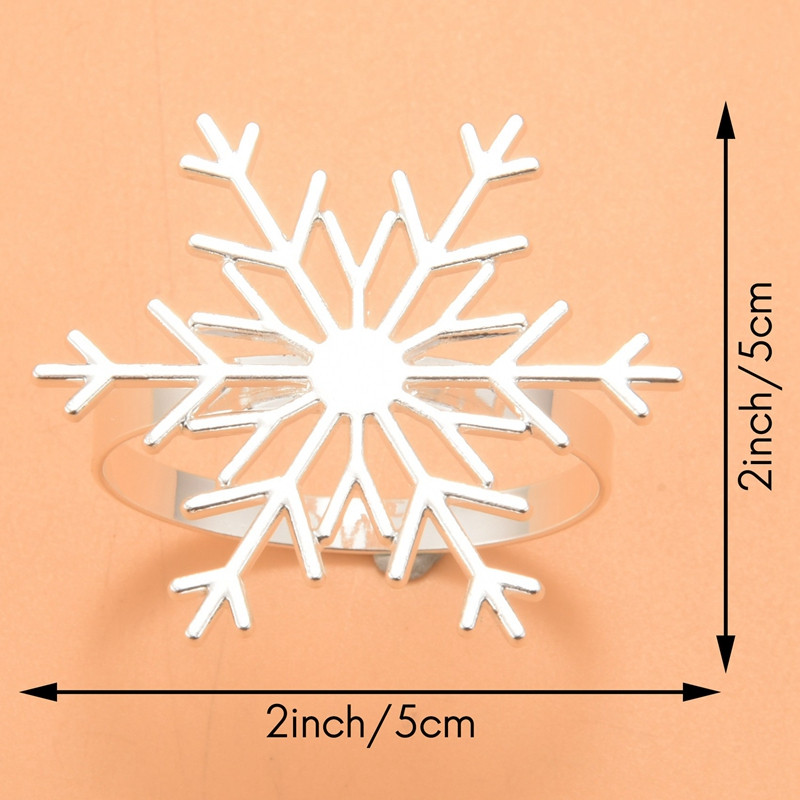 6 gabali sniegpārsliņu salvešu gredzeni Ziemassvētku sniegpārsliņu salvešu turētāja gredzeni Ziemassvētku svētku galda dekorēšanai