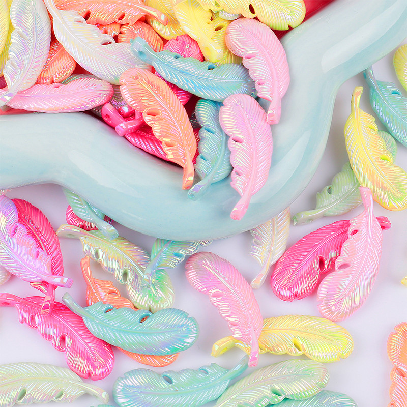 10gab AB Krāsa Spalvas Forma Ar Caurumu Pērlītēm Akrils Roku darbs Tālruņa Ķēde Kaklarotas Auskari Juvelierizstrādājumu izgatavošanas Materiāls T0421