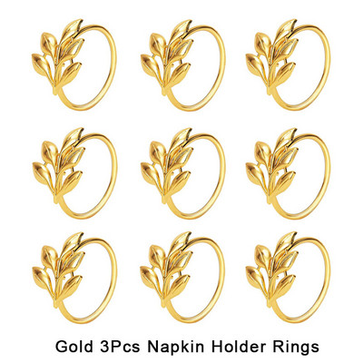 3Gb Viesnīcas salvešu gredzens Salvešu turētājs Fall Leaves Salvete sprādze Ziemassvētku kāzu ballīte Zelta salvešu aplis vakariņu galda dekors