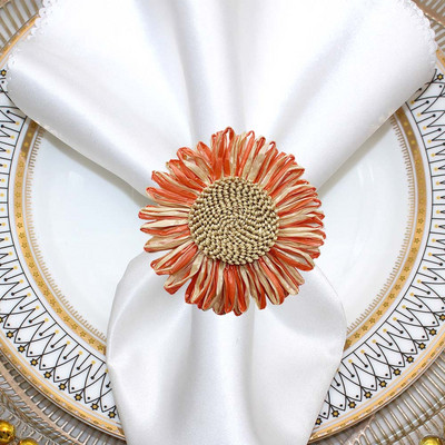 8GAB saulespuķu salvešu gredzens Raffia ar rokām darināts margrietiņu ziedu salvešu turētājs Valentīna kāzu Pateicības ballītes galda dekoram HWF77