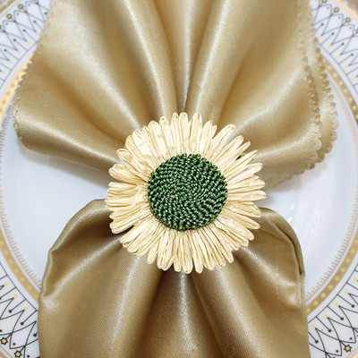 8GAB saulespuķu salvešu gredzens Raffia ar rokām darināts margrietiņu ziedu salvešu turētājs Valentīna kāzu Pateicības ballītes galda dekoram HWF77