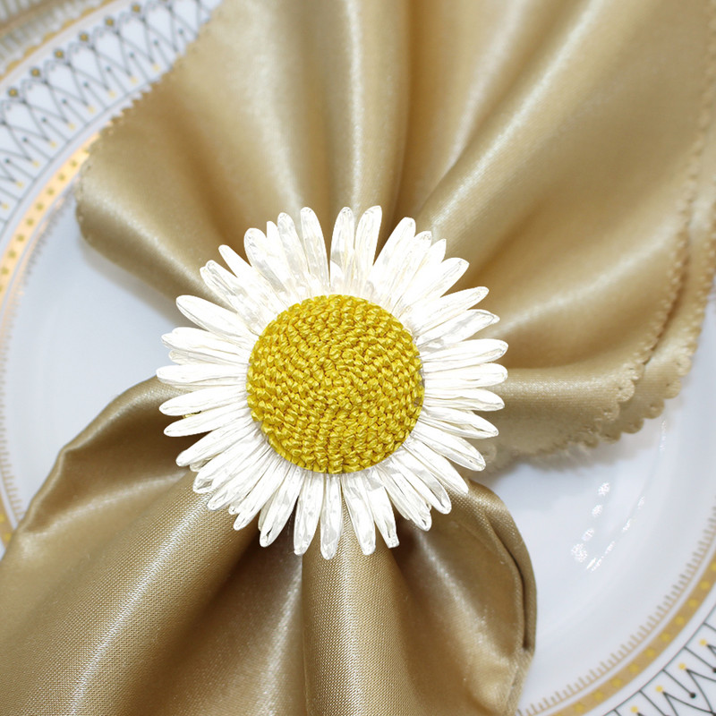 8GAB saulespuķu salvešu gredzens Raffia ar rokām darināts margrietiņu ziedu salvešu turētājs Valentīna kāzu Pateicības ballītes galda dekoram HWF77