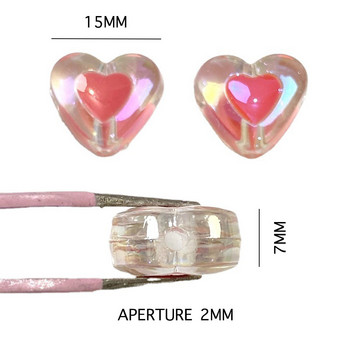 Διάφανη κρέμα χρώματος σε σχήμα καρδιάς χαριτωμένες χάντρες για κοσμήματα που κατασκευάζουν DIY Charms Βραχιόλι με αλυσίδα τηλεφώνου Αξεσουάρ για γραβάτα μαλλιών
