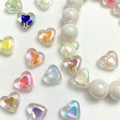Transparent Cream Color Heart Shape Cute Beads For Jewelry Making DIY Charms Phone Chain Bracelet Necklace Hair Tie Accessories