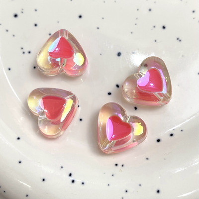 Caurspīdīgas krēmkrāsas sirds formas jaukas krelles rotaslietām. Izgatavojiet DIY piekariņus Tālruņa ķēde Rokassprādze Kaklarota Matu Kaklasaites Aksesuāri