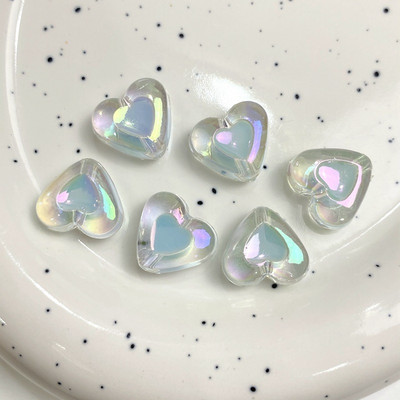 Caurspīdīgas krēmkrāsas sirds formas jaukas krelles rotaslietām. Izgatavojiet DIY piekariņus Tālruņa ķēde Rokassprādze Kaklarota Matu Kaklasaites Aksesuāri