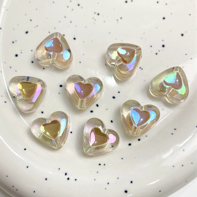 Caurspīdīgas krēmkrāsas sirds formas jaukas krelles rotaslietām. Izgatavojiet DIY piekariņus Tālruņa ķēde Rokassprādze Kaklarota Matu Kaklasaites Aksesuāri