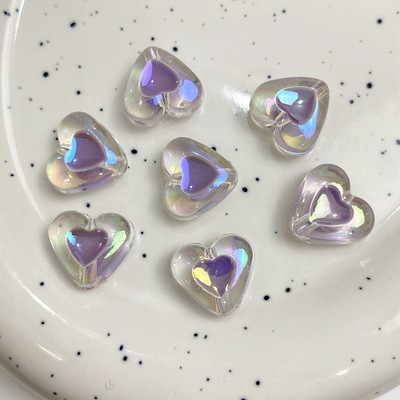 Caurspīdīgas krēmkrāsas sirds formas jaukas krelles rotaslietām. Izgatavojiet DIY piekariņus Tālruņa ķēde Rokassprādze Kaklarota Matu Kaklasaites Aksesuāri