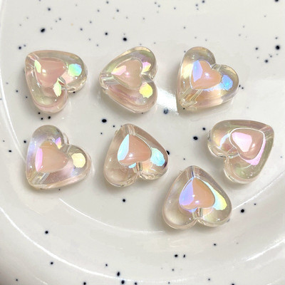 Caurspīdīgas krēmkrāsas sirds formas jaukas krelles rotaslietām. Izgatavojiet DIY piekariņus Tālruņa ķēde Rokassprādze Kaklarota Matu Kaklasaites Aksesuāri