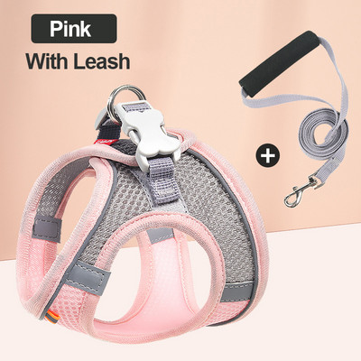 Fényvisszaverő kutyahám pórázzal Állítható kisállat-hám mellény, légáteresztő nyakörvek nyakpánt kis, közepes kutyák macskajáráshoz