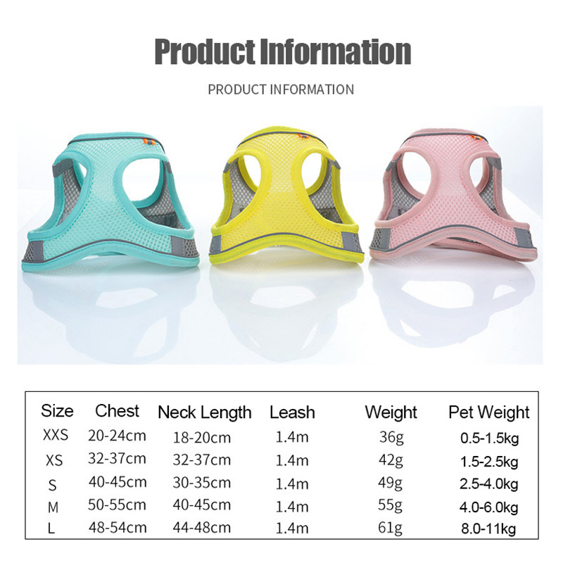 Fényvisszaverő kutyahám pórázzal Állítható kisállat-hám mellény, légáteresztő nyakörvek nyakpánt kis, közepes kutyák macskajáráshoz